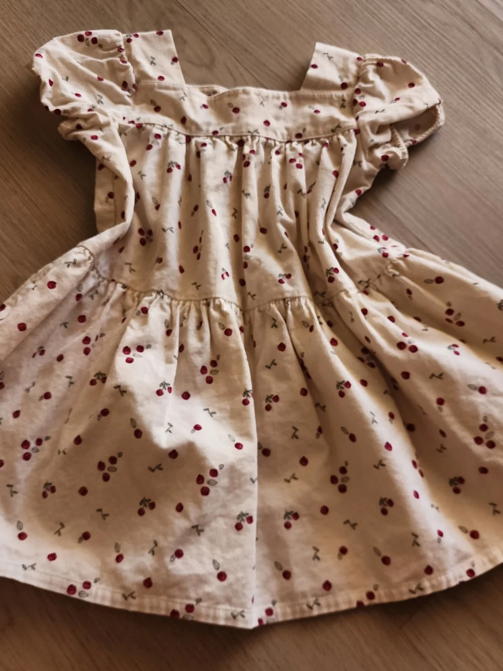 Carter's Cream Dress with Red Cherry Print and Flutter Sleeves